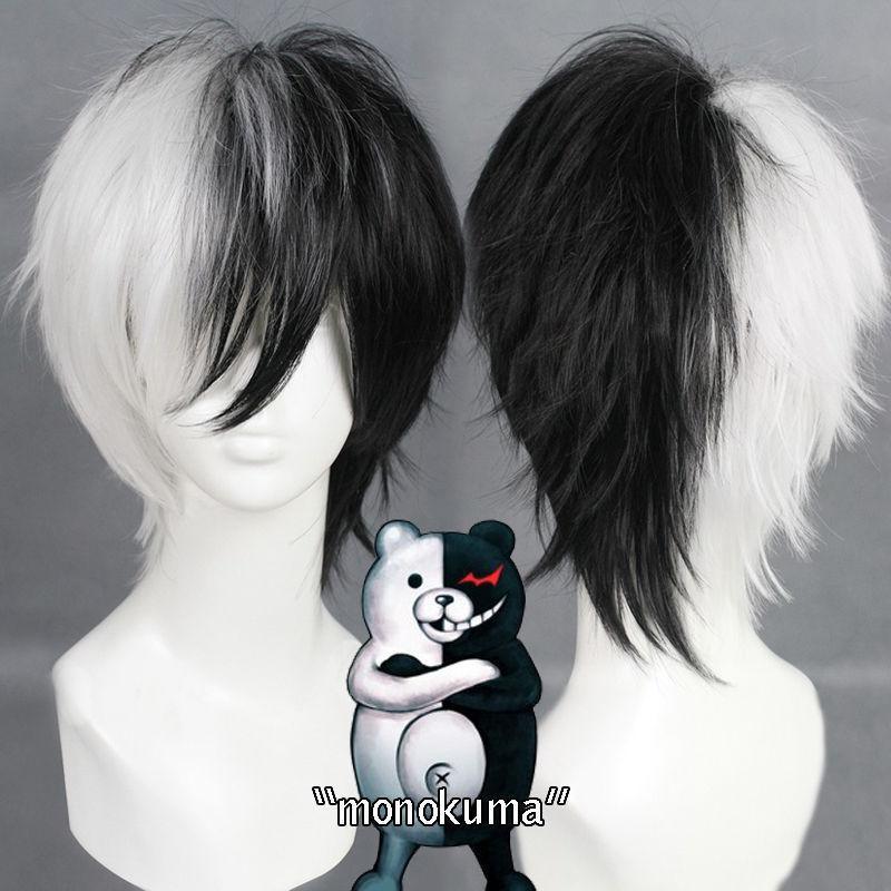 Anime Game Danganronpa Black and White Bear Wig Cosplay monokuma synthetic short fluffy hair + wig cap