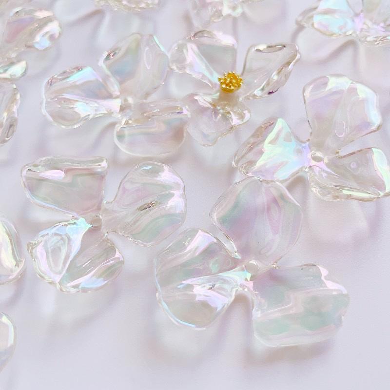 New arrived 100pcs/lot 35mm AB color print cartoon flowers shape acrylic beads diy jewelry garment hair accessory